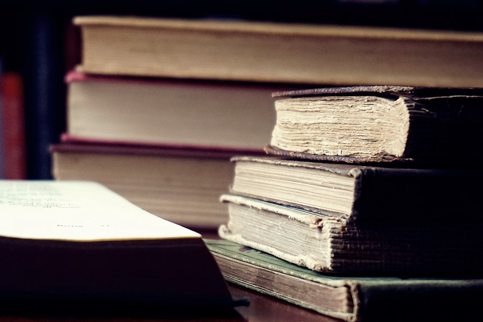 stack of books on table