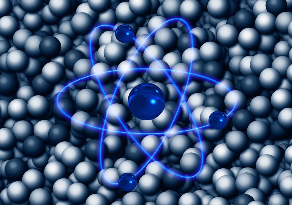 Atom with protons and neutrons and electrons